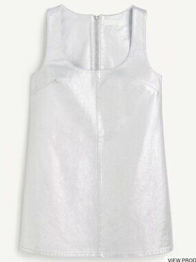H&M Shimmering Metallic Silver Denim Mini Dress Sleeveless Size 40